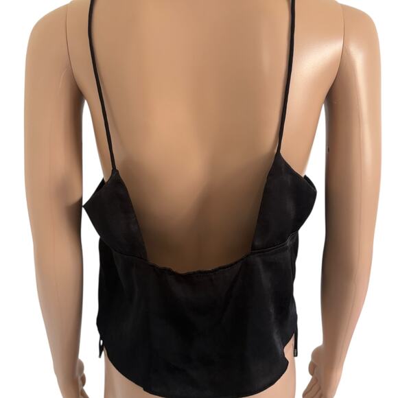 Black Satin Cami Top M Open Back Y2K Style Spaghetti Strap Minimal Chic NWT - Picture 5 of 7